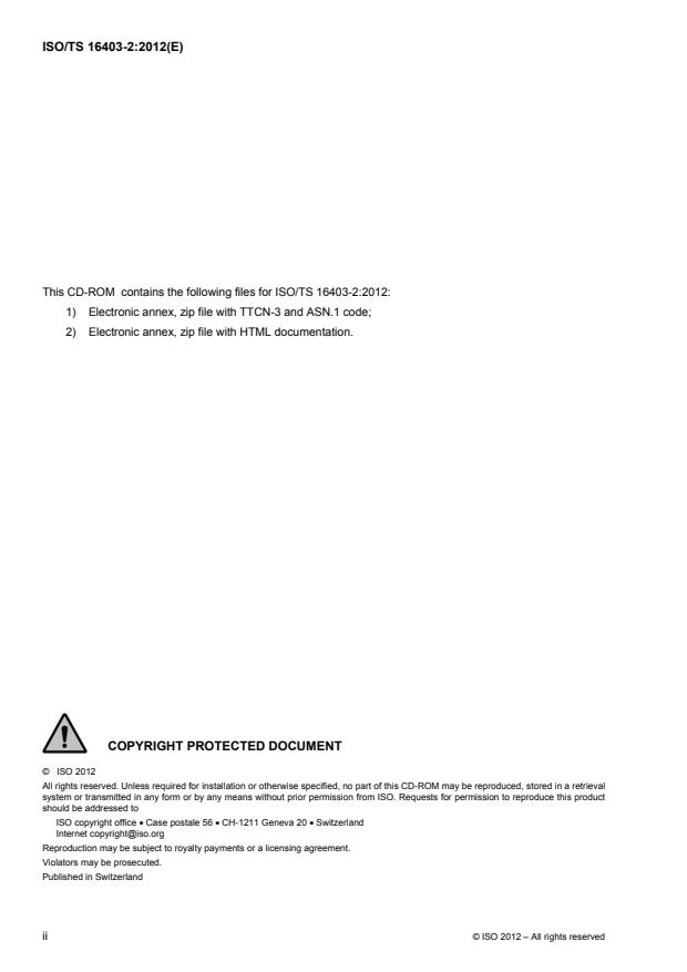 ISO/TS 16403-2:2012 ISO/TS 16403-2:2012 - Electronic fee collection -- Evaluation of equipment for conformity to ISO/TS 17575-4 - Page 2 preview