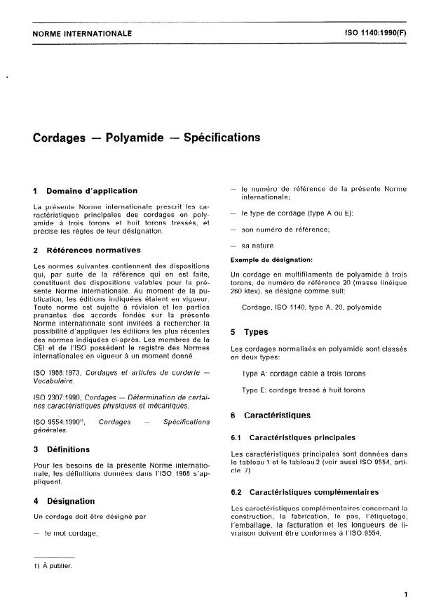 ISO 1140:1990 - Cordages -- Polyamide -- Spécifications