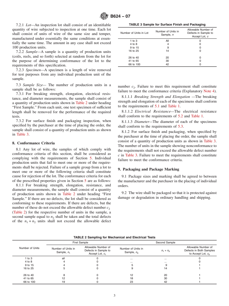 ASTM B624-07 - Standard Specification for High-Strength, High-Conductivity Copper-Alloy Wire for Electronic Application