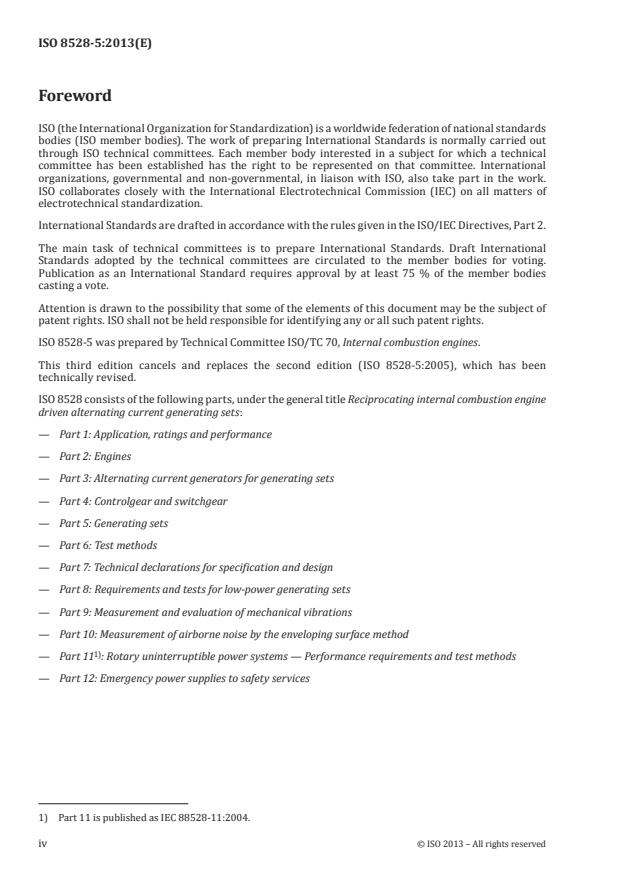 ISO 8528-5:2013 ISO 8528-5:2013 - Reciprocating internal combustion engine driven alternating current generating sets - Page 4 preview
