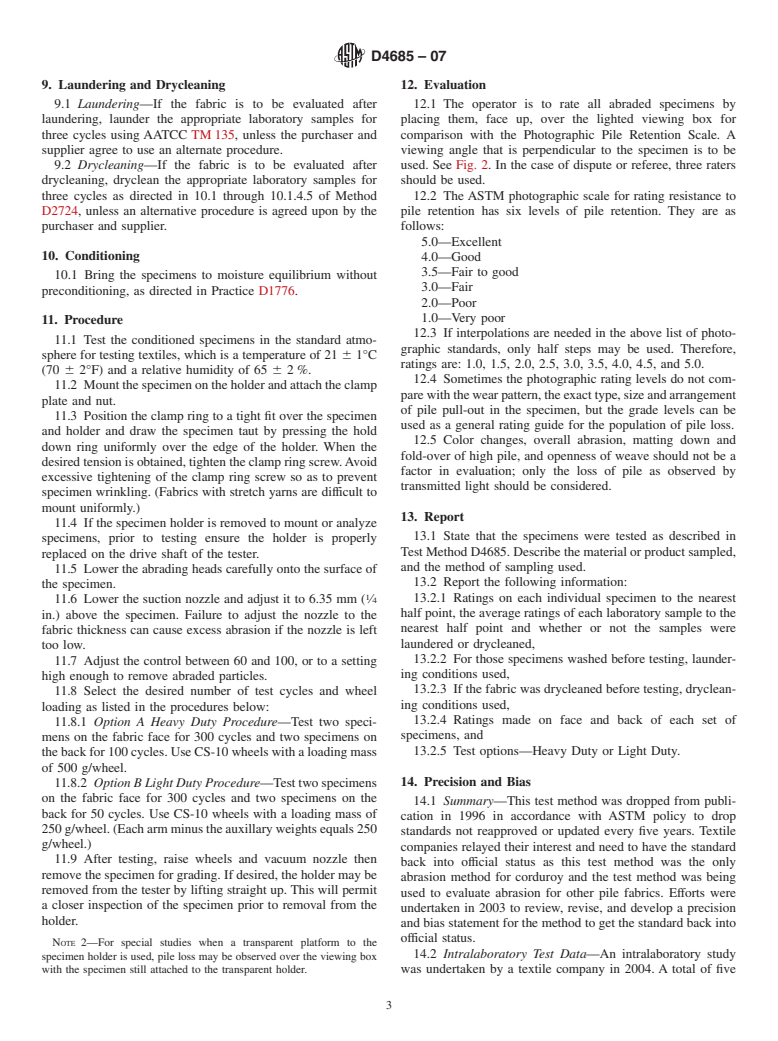 ASTM D4685-07 - Standard Test Method for Pile Fabric Abrasion