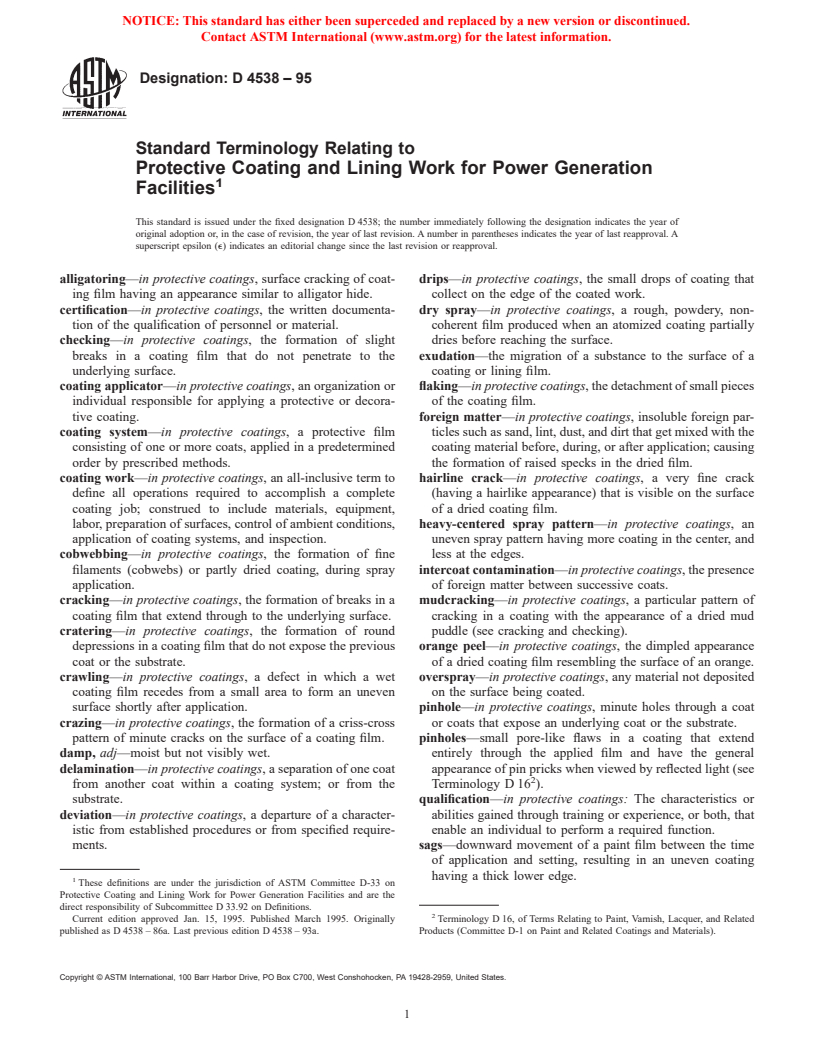 ASTM D4538-95 - Standard Terminology Relating to Protective Coating and Lining Work for Power Generation Facilities
