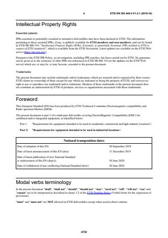 SIST EN 303 446-2 V1.2.1:2019 ETSI EN 303 446-2 V1.2.1 (2019-10) - ElectroMagnetic Compatibility (EMC) standard for combined and/or integrated radio and non-radio equipment; Part 2: Requirements for equipment intended to be used in industrial locations - Page 4 preview