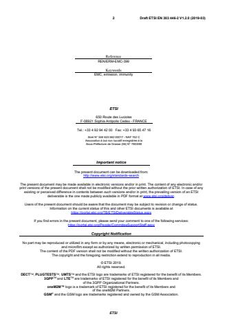 SIST EN 303 446-2 V1.2.1:2019 ETSI EN 303 446-2 V1.2.0 (2019-03) - ElectroMagnetic Compatibility (EMC) standard for combined and/or integrated radio and non-radio equipment; Part 2: Requirements for equipment intended to be used in industrial locations - Page 2 preview