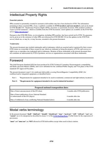 SIST EN 303 446-2 V1.2.1:2019 ETSI EN 303 446-2 V1.2.0 (2019-03) - ElectroMagnetic Compatibility (EMC) standard for combined and/or integrated radio and non-radio equipment; Part 2: Requirements for equipment intended to be used in industrial locations - Page 4 preview