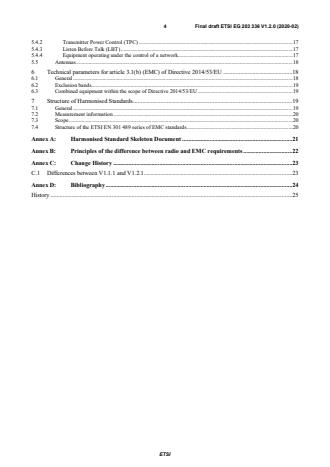 SIST-V ETSI/EG 203 336 V1.2.1:2020 ETSI EG 203 336 V1.2.0 (2020-02) - Guide for the selection of technical parameters for the production of Harmonised Standards covering article 3.1(b) and article 3.2 of Directive 2014/53/EU - Page 4 preview