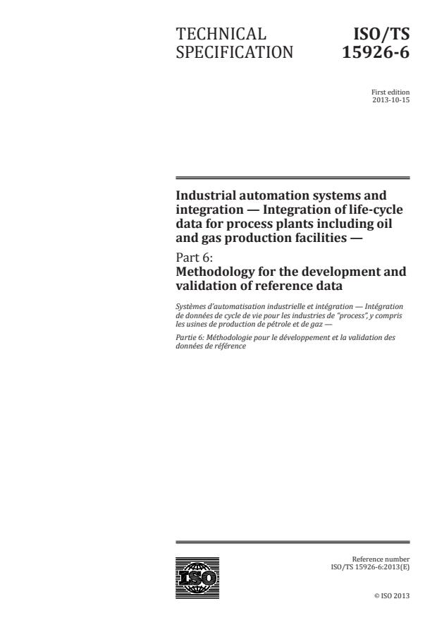ISO/TS 15926-6:2013 - Industrial automation systems and integration -- Integration of life-cycle data for process plants including oil and gas production facilities