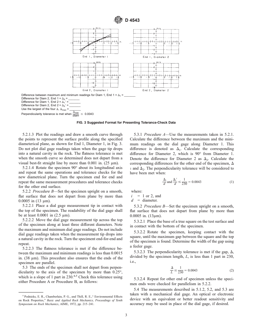 ASTM D4543-01 - Standard Practices for Preparing Rock Core Specimens and Determining Dimensional and Shape Tolerances