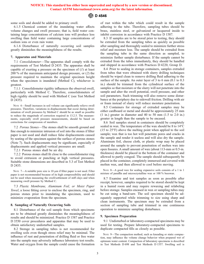 ASTM D4546-96 - Standard Test Methods for One-Dimensional Swell or Settlement Potential of Cohesive Soils