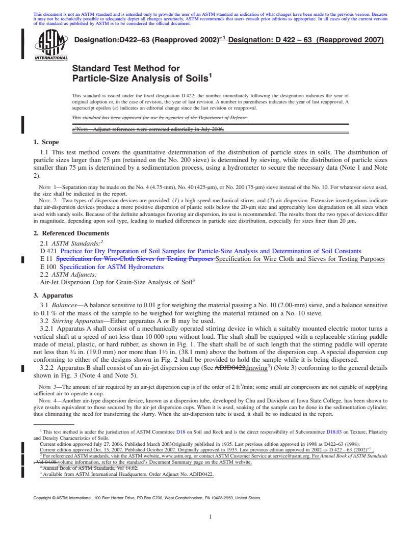 REDLINE ASTM D422-63(2007) - Standard Test Method for Particle-Size Analysis of Soils