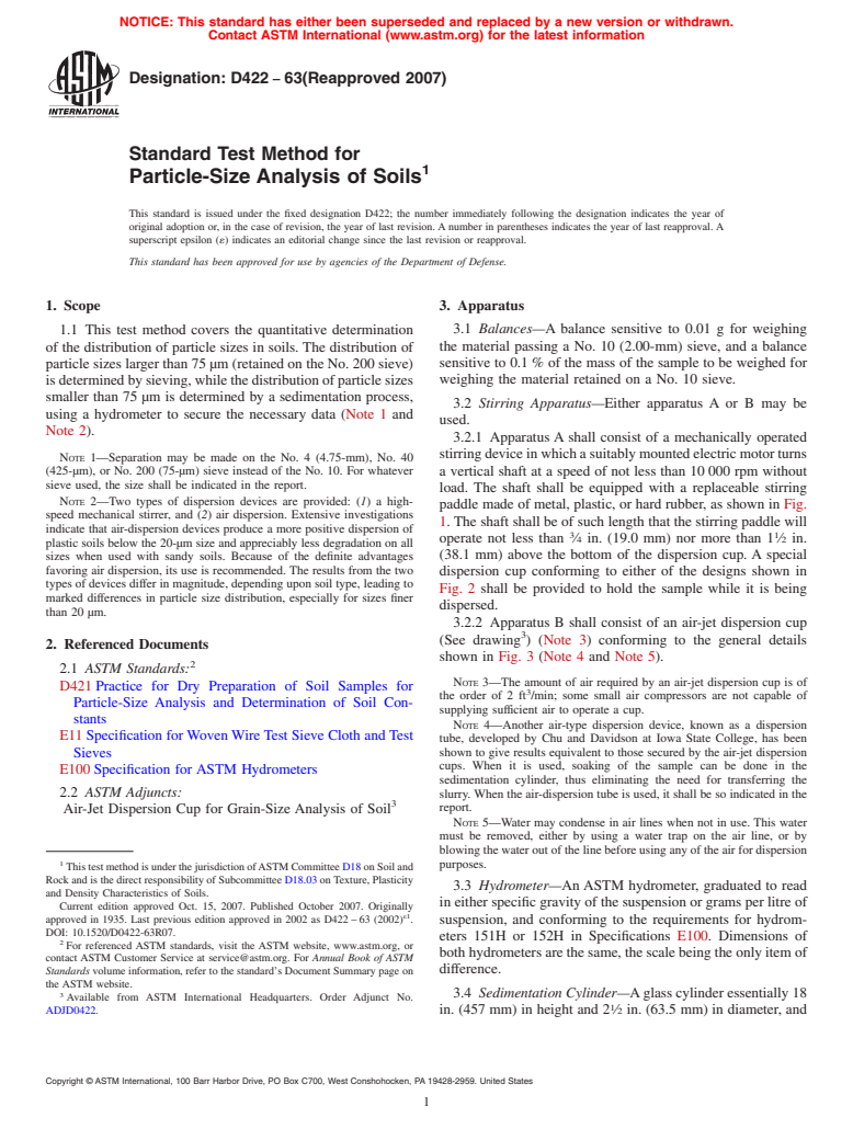 ASTM D422-63(2007) - Standard Test Method for Particle-Size Analysis of Soils