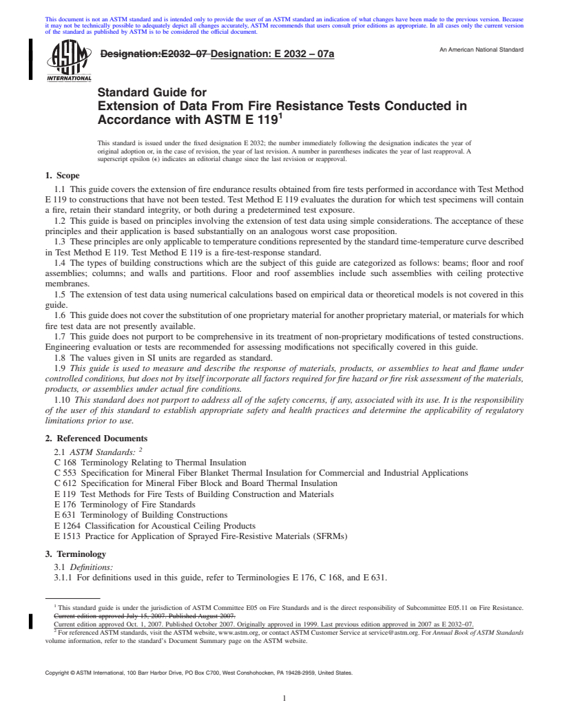 REDLINE ASTM E2032-07a - Standard Guide for Extension of Data From Fire Resistance Tests Conducted in Accordance with ASTM E 119