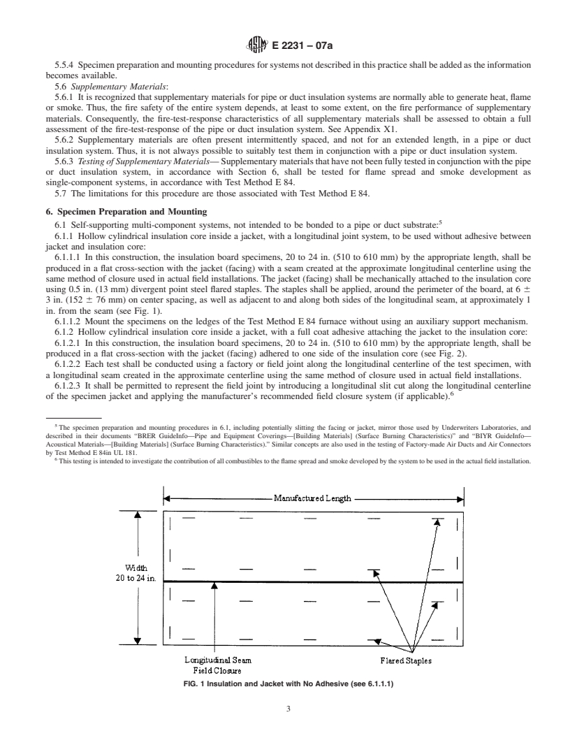 REDLINE ASTM E2231-07a - Standard Practice for Specimen Preparation and Mounting of Pipe and Duct Insulation Materials to Assess Surface Burning Characteristics