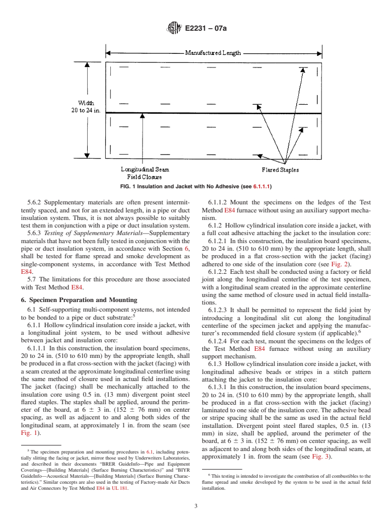 ASTM E2231-07a - Standard Practice for Specimen Preparation and Mounting of Pipe and Duct Insulation Materials to Assess Surface Burning Characteristics