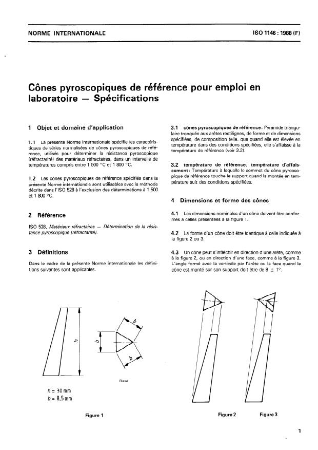 ISO 1146:1988 - Cônes pyroscopiques de référence pour emploi en laboratoire -- Spécifications