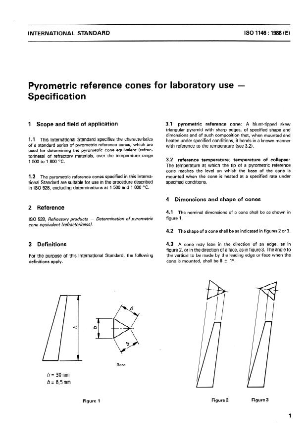 ISO 1146:1988 - Pyrometric reference cones for laboratory use -- Specification