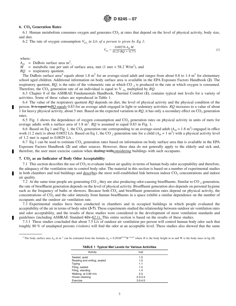 REDLINE ASTM D6245-07 - Standard Guide for Using Indoor Carbon Dioxide Concentrations to Evaluate Indoor Air Quality and Ventilation