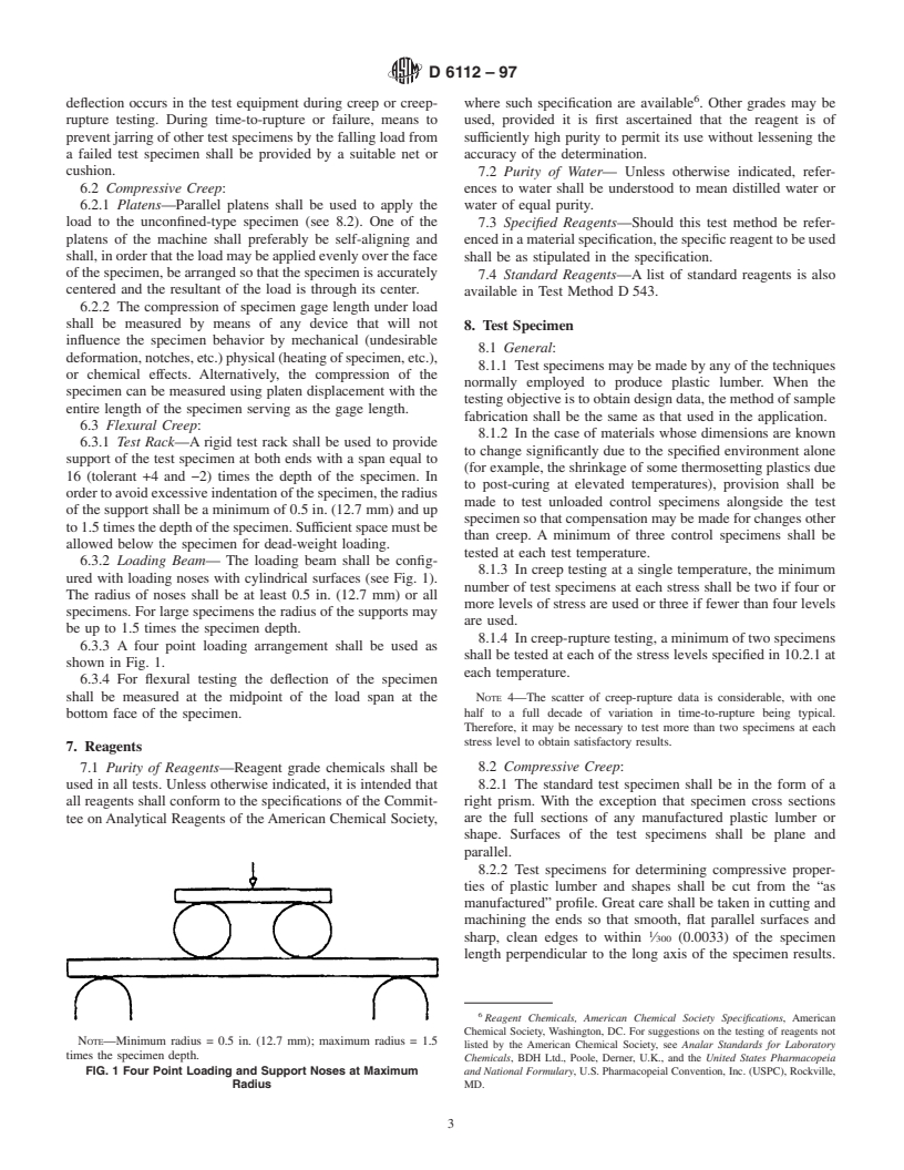 ASTM D6112-97 - Standard Test Methods for Compressive and Flexural Creep and Creep-Rupture of Plastic Lumber and Shapes