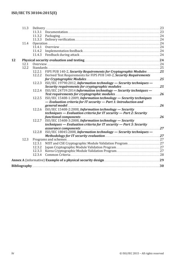 ISO/IEC TS 30104:2015 ISO/IEC TS 30104:2015 - Information Technology -- Security Techniques -- Physical Security Attacks, Mitigation Techniques and Security Requirements - Page 4 preview