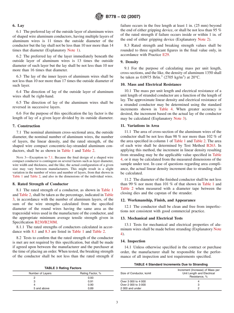 ASTM B778-02(2007) - Standard Specification for Shaped Wire Compact Concentric-Lay-Stranded Aluminum Conductors (AAC/TW)