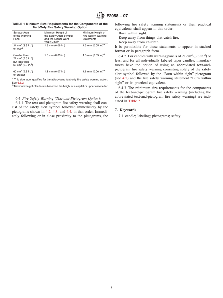 ASTM F2058-07 - Standard Specification for Candle Fire Safety Labeling