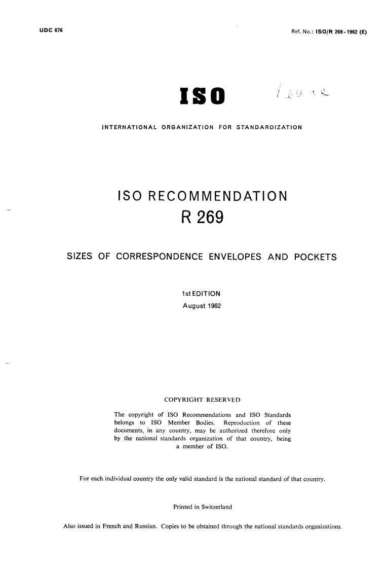 ISO/R 269:1962 - Title missing - Legacy paper document
Released:1/1/1962