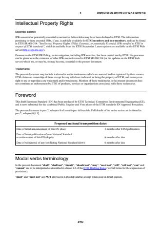 SIST EN 300 019-2-8 V2.2.1:2020 ETSI EN 300 019-2-8 V2.1.8 (2019-12) - Environmental Engineering (EE); Environmental conditions and environmental tests for telecommunications equipment; Part 2-8: Specification of environmental tests; Stationary use at underground locations - Page 4 preview