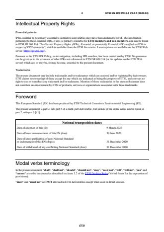 SIST EN 300 019-2-8 V2.2.1:2020 ETSI EN 300 019-2-8 V2.2.1 (2020-03) - Environmental Engineering (EE); Environmental conditions and environmental tests for telecommunications equipment; Part 2-8: Specification of environmental tests; Stationary use at underground locations - Page 4 preview
