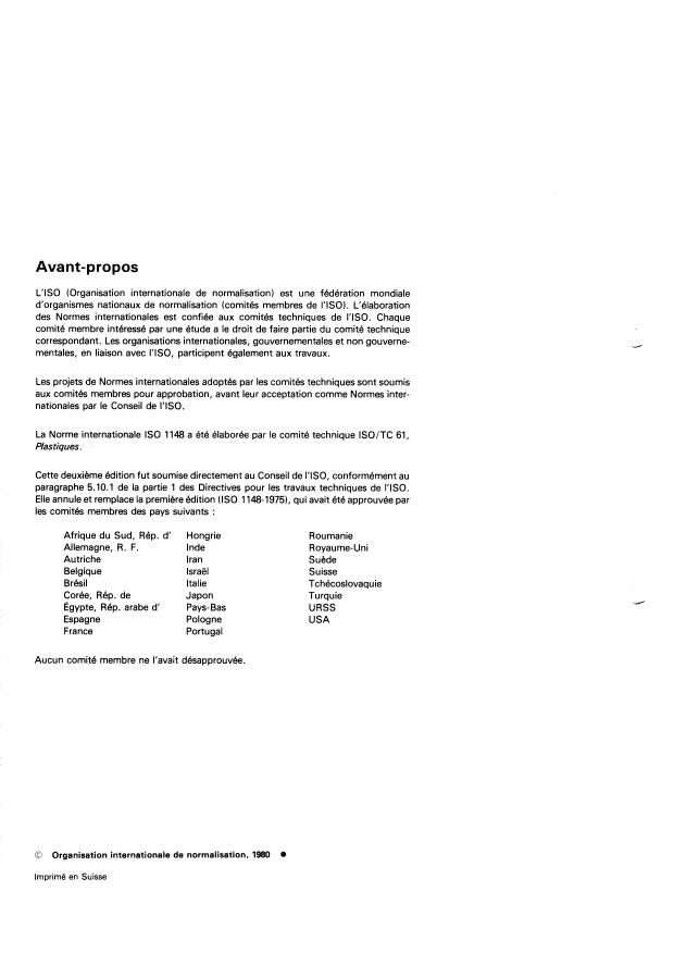 ISO 1148:1980 ISO 1148:1980 - Plastiques -- Dispersions aqueuses de polymeres et de copolymeres -- Détermination du pH - Page 2 preview