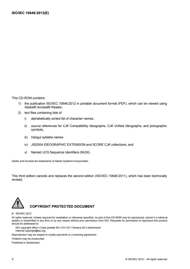 ISO/IEC 10646:2012 ISO/IEC 10646:2012 - Information technology -- Universal Coded Character Set (UCS) - Page 2 preview