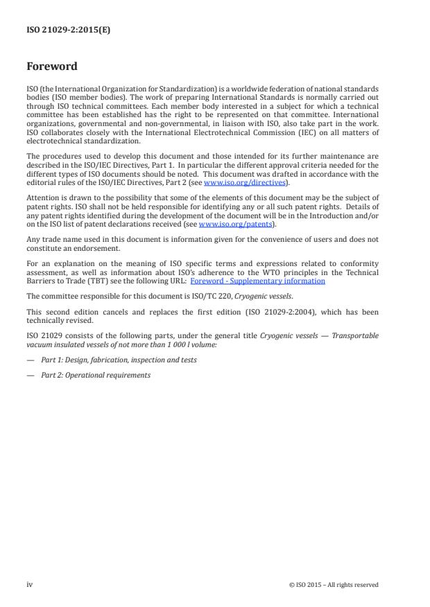 ISO 21029-2:2015 ISO 21029-2:2015 - Cryogenic vessels -- Transportable vacuum insulated vessels of not more than 1 000 litres volume - Page 4 preview