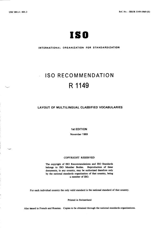 ISO/R 1149:1969 - Layout of multilingual classified vocabularies