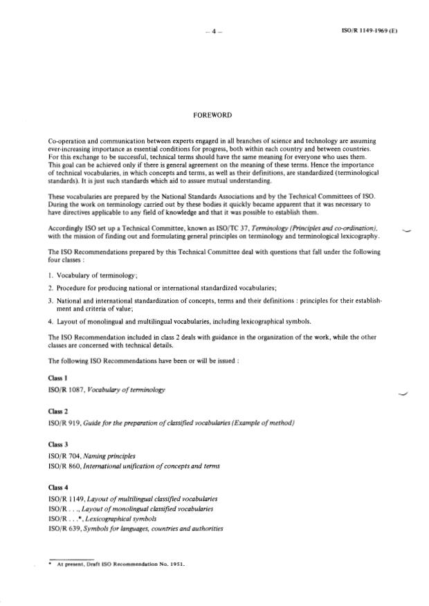 ISO/R 1149:1969 ISO/R 1149:1969 - Layout of multilingual classified vocabularies - Page 4 preview