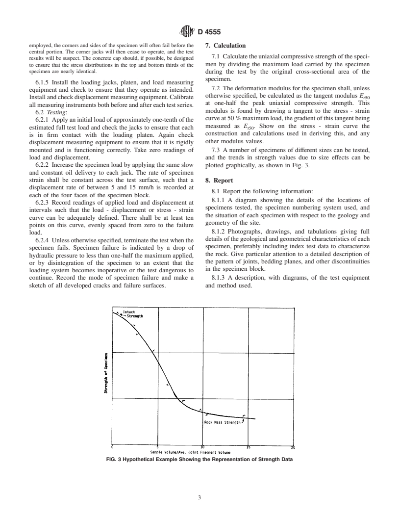 ASTM D4555-01 - Standard Test Method for Determining Deformability and Strength of Weak Rock by an In Situ Uniaxial Compressive Test