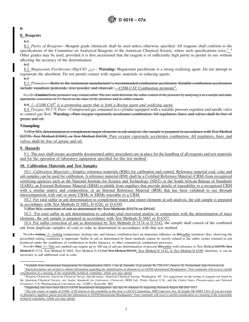 REDLINE ASTM D5016-07a - Standard Test Method for Total Sulfur in Coal and Coke Combustion Residues Using a High-Temperature Tube Furnace Combustion Method with Infrared Absorption