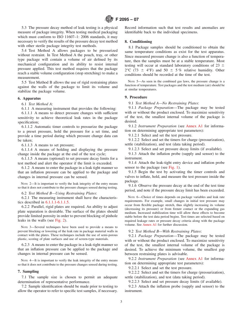 ASTM F2095-07 - Standard Test Methods for Pressure Decay Leak Test for Flexible Packages With and Without Restraining Plates