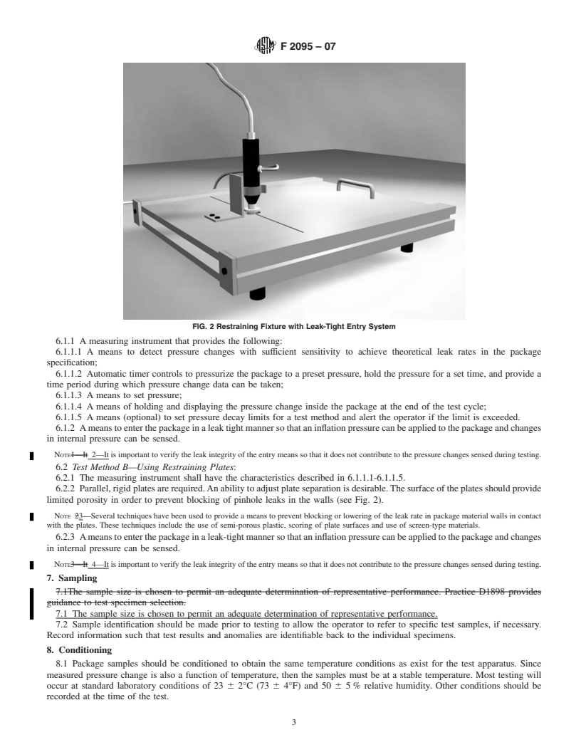 REDLINE ASTM F2095-07 - Standard Test Methods for Pressure Decay Leak Test for Flexible Packages With and Without Restraining Plates