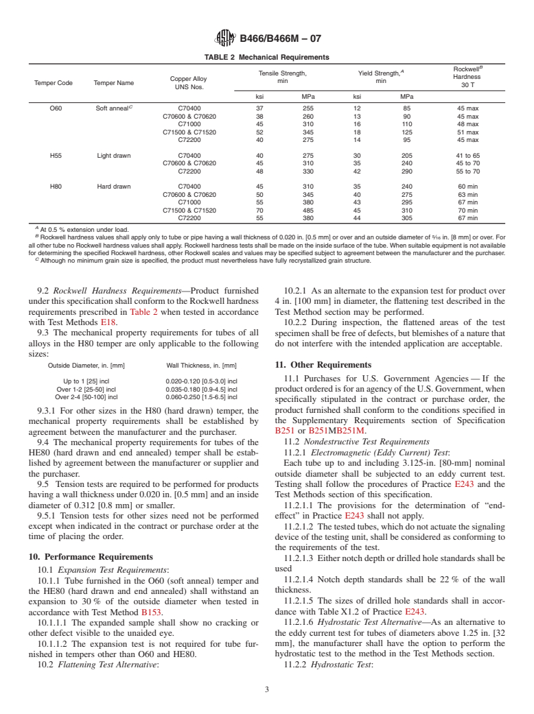 ASTM B466/B466M-07 - Standard Specification for Seamless Copper-Nickel Pipe and Tube