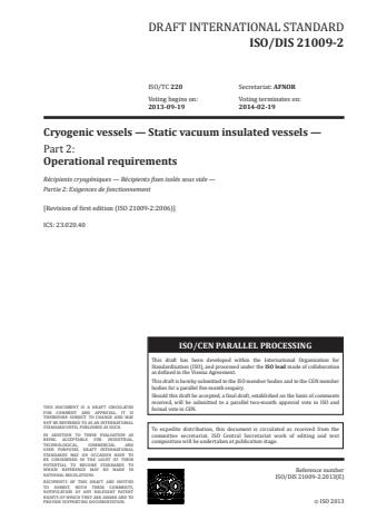 ISO 21009-2:2015 - Cryogenic vessels -- Static vacuum insulated vessels