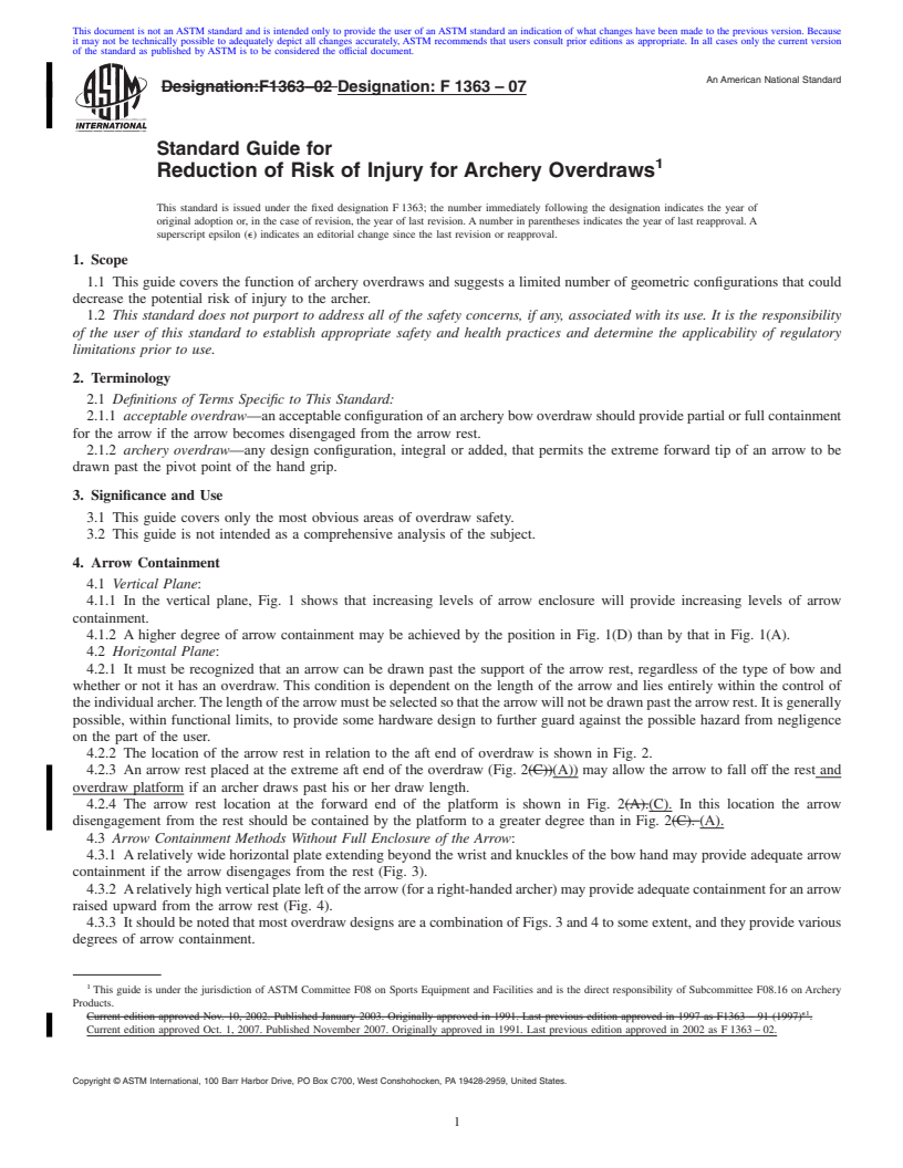 REDLINE ASTM F1363-07 - Standard Guide for Reduction of Risk of Injury for Archery Overdraws