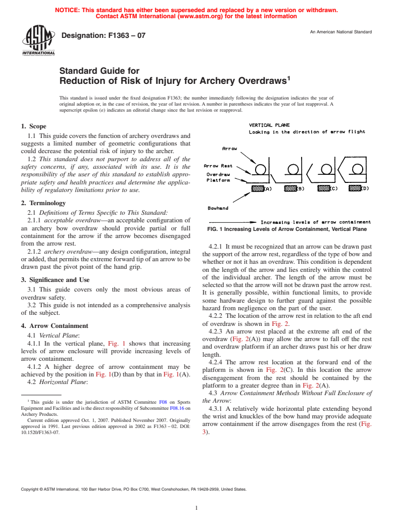 ASTM F1363-07 - Standard Guide for Reduction of Risk of Injury for Archery Overdraws