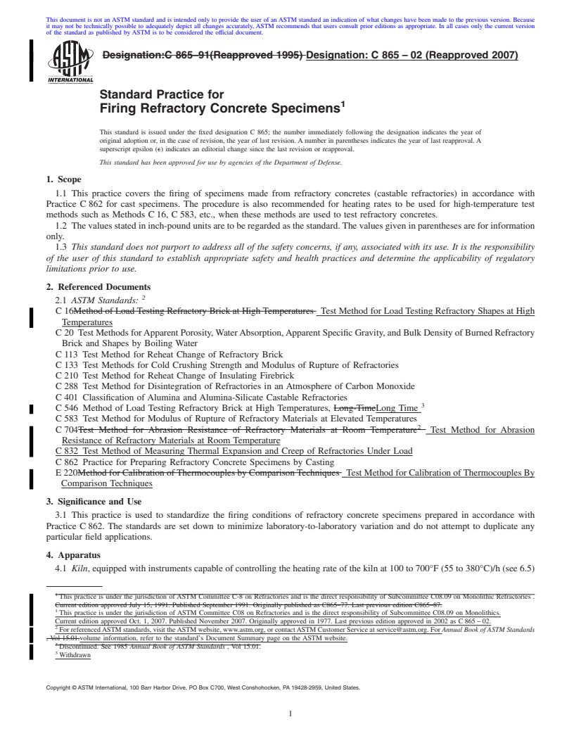 REDLINE ASTM C865-02(2007) - Standard Practice for Firing Refractory Concrete Specimens