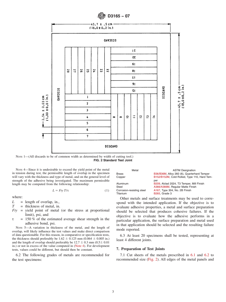 ASTM D3165-07 - Standard Test Method for Strength Properties of Adhesives in Shear by Tension Loading of Single-Lap-Joint Laminated Assemblies