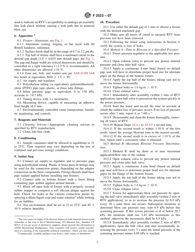 ASTM F2523-07 - Standard Practice for Blowout Resistance of Room-Temperature Vulcanized Elastomers