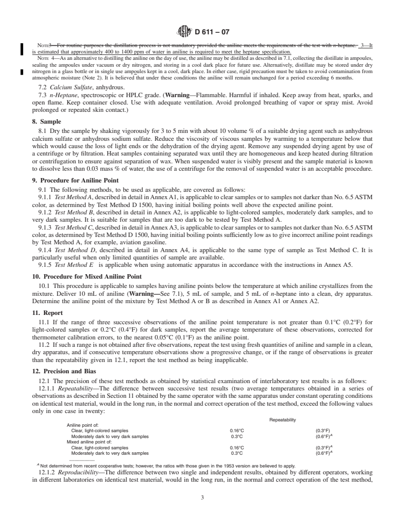 REDLINE ASTM D611-07 - Standard Test Methods for Aniline Point and Mixed Aniline Point of Petroleum Products and Hydrocarbon Solvents