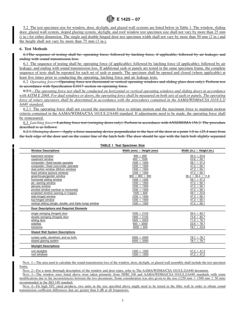 REDLINE ASTM E1425-07 - Standard Practice for Determining the Acoustical Performance of Windows, Doors, Skylight, and Glazed Wall Systems