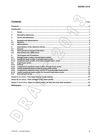 ISO 12715:2014 - Non-destructive testing -- Ultrasonic testing -- Reference blocks and test procedures for the characterization of contact probe sound beams