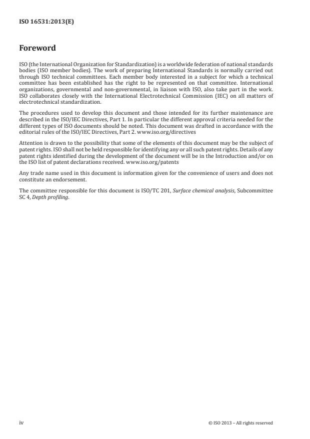 ISO 16531:2013 ISO 16531:2013 - Surface chemical analysis -- Depth profiling -- Methods for ion beam alignment and the associated measurement of current or current density for depth profiling in AES and XPS - Page 4 preview