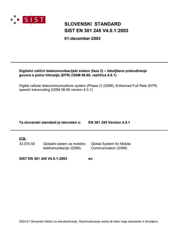 SIST EN 301 245 V4.0.1:2003