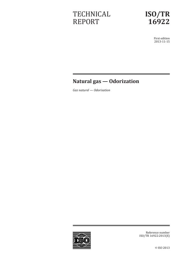 ISO/TR 16922:2013 - Natural gas -- Odorization